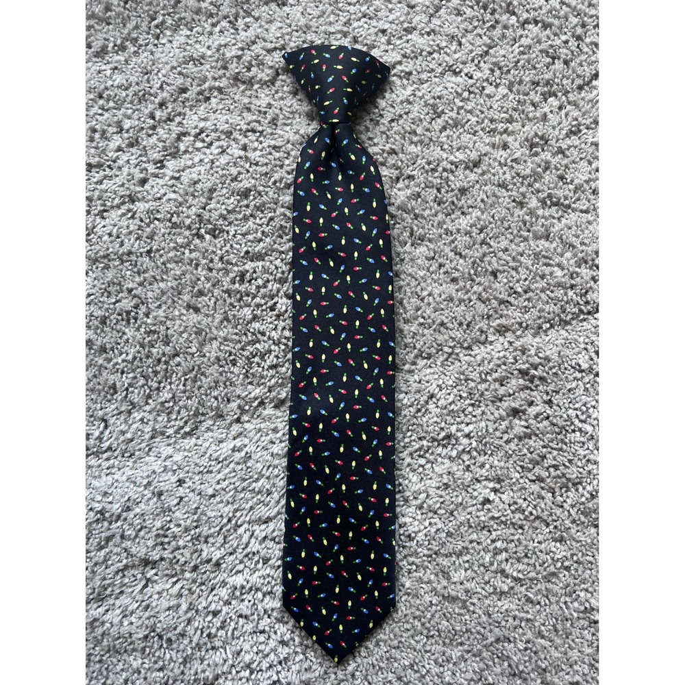 Wembley Boys Christmas Clip-On Tie‎ Black Holiday Light Bulbs